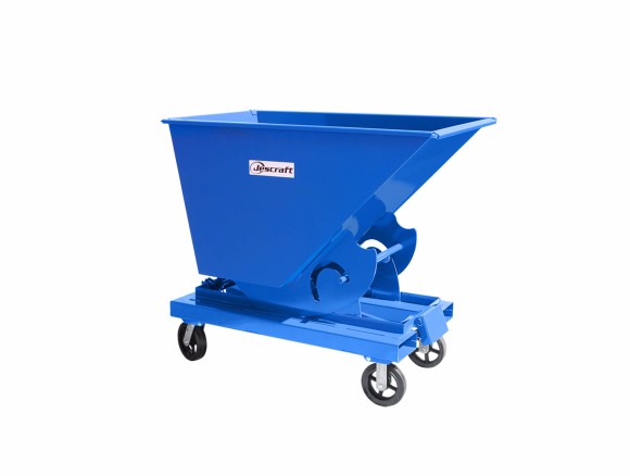 Self Dumping Hopper - 1 CU. Yard with Bumper Release - 8" Mold-on-rubber casters: 2 Rigid, 2 Swivel
