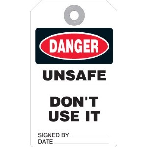 Brady Lockout Tags, Danger: "Unsafe Do Not Use", Economy Polyester, 5 3/4" x 3", Red/Black/White, 25/Pkg