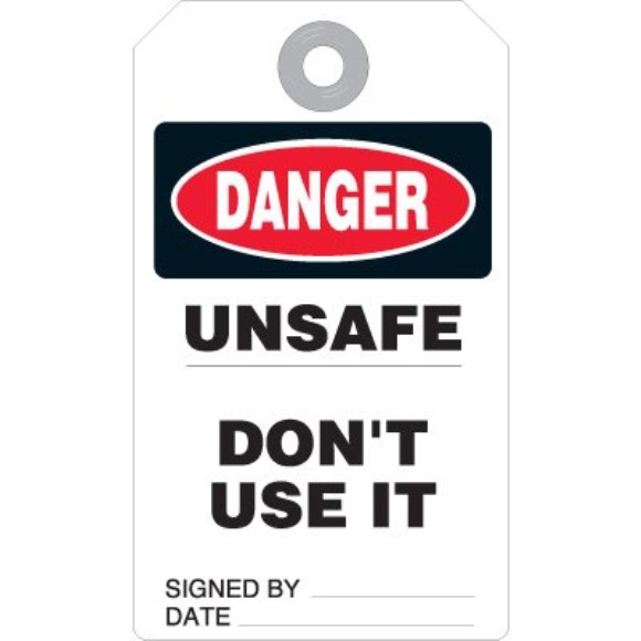 Brady Lockout Tags, Danger: "Unsafe Do Not Use", Economy Polyester, 5 3/4" x 3", Red/Black/White, 25/Pkg