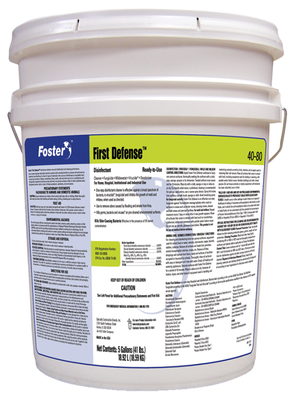 COVID-19 Surface Disinfectant, Foster First Defense, Price per 5-Gallon Pail
