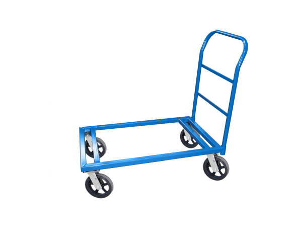 Heavy Duty Steel Flat Dolly with Handle,  24" X 36"; 8" MOLD-ON-RUBBER CASTERS (4 SWIVEL)