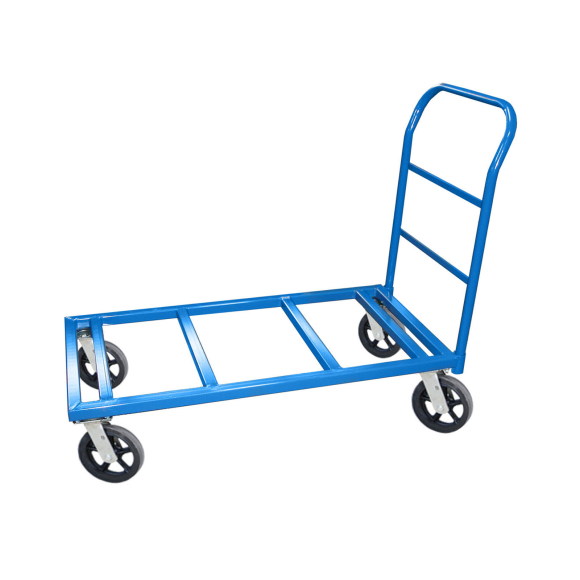 Heavy Duty Steel Flat Dolly with Handle, 24" X 48"; 8" MOLD-ON-RUBBER CASTERS (4 SWIVEL)