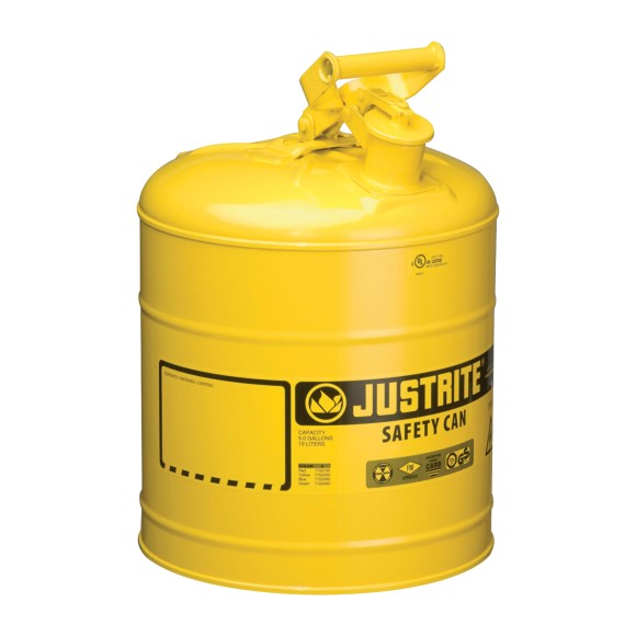 Safety Diesel Can, Yellow, Justrite, 5 Gallon