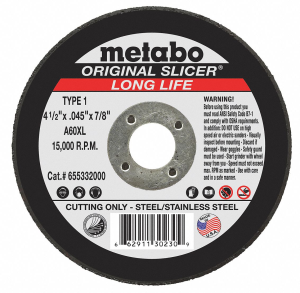 Cutting Wheel, Metabo, 655332000, 4 1/2"x.045 with 7/8" Arbor